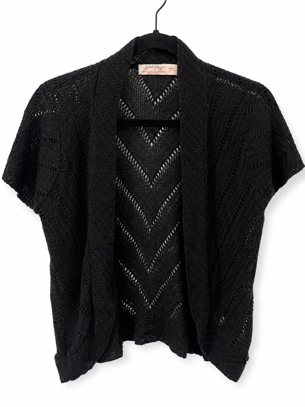 Faded Glory Black Open Knit Crochet Shrug Cardigan Size S 4-6